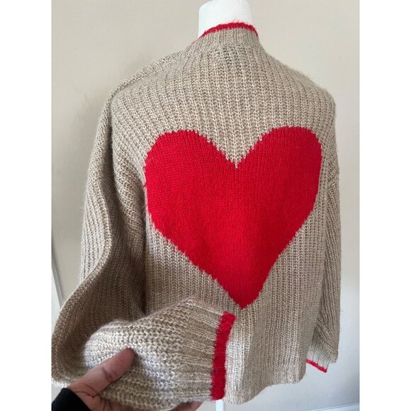 Womens knit comfy cozy heart-graphic cardigan sweater SMALL - Picture 5 of 6